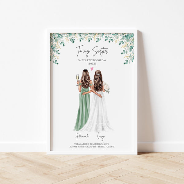 Sister Wedding Day Gift – Personalised Bride & Sister Print