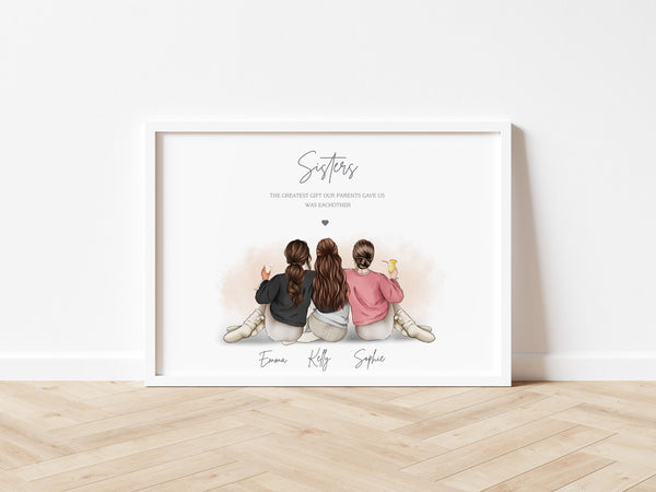 Personalised Sister Gift Print – Custom Sisters Illustration