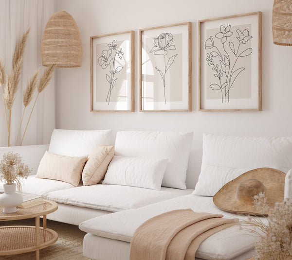 Neutral Botanical Wall Art  Set of 3 Prints