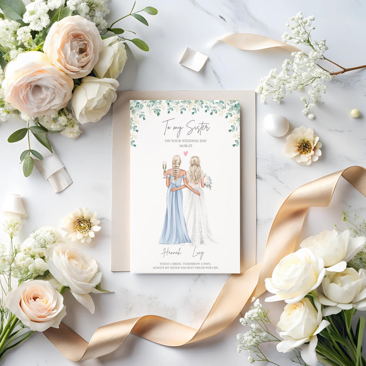 Custom bride & bestie illustration with names and date
