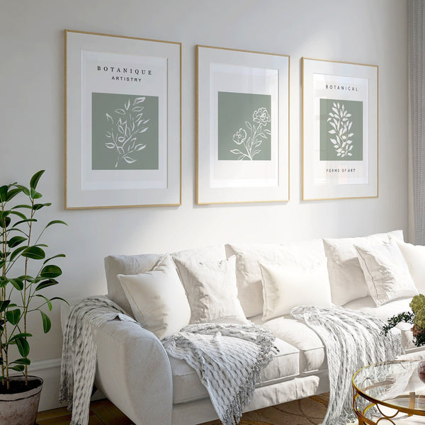 Set of 3 Sage Green Botanical Wall Prints – Modern Trio Art