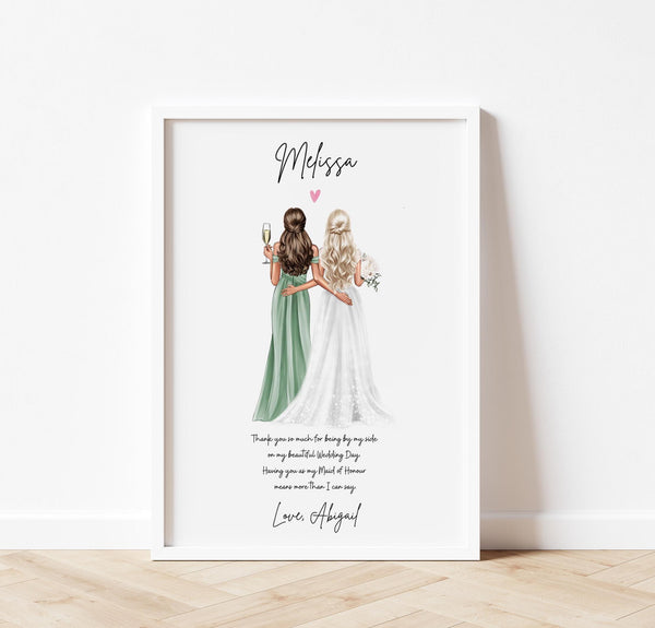 Maid of Honour Gift from Bride – Personalised Print